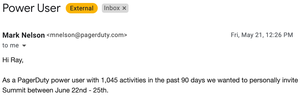 pager duty power user with 1045 activities